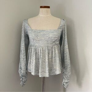 Free People Silent Rawr baby blue zebra print top NWoT Small
